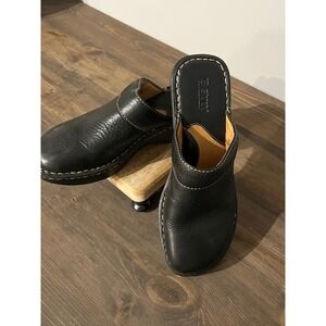Born Black Leather Slip On Heeled Clogs